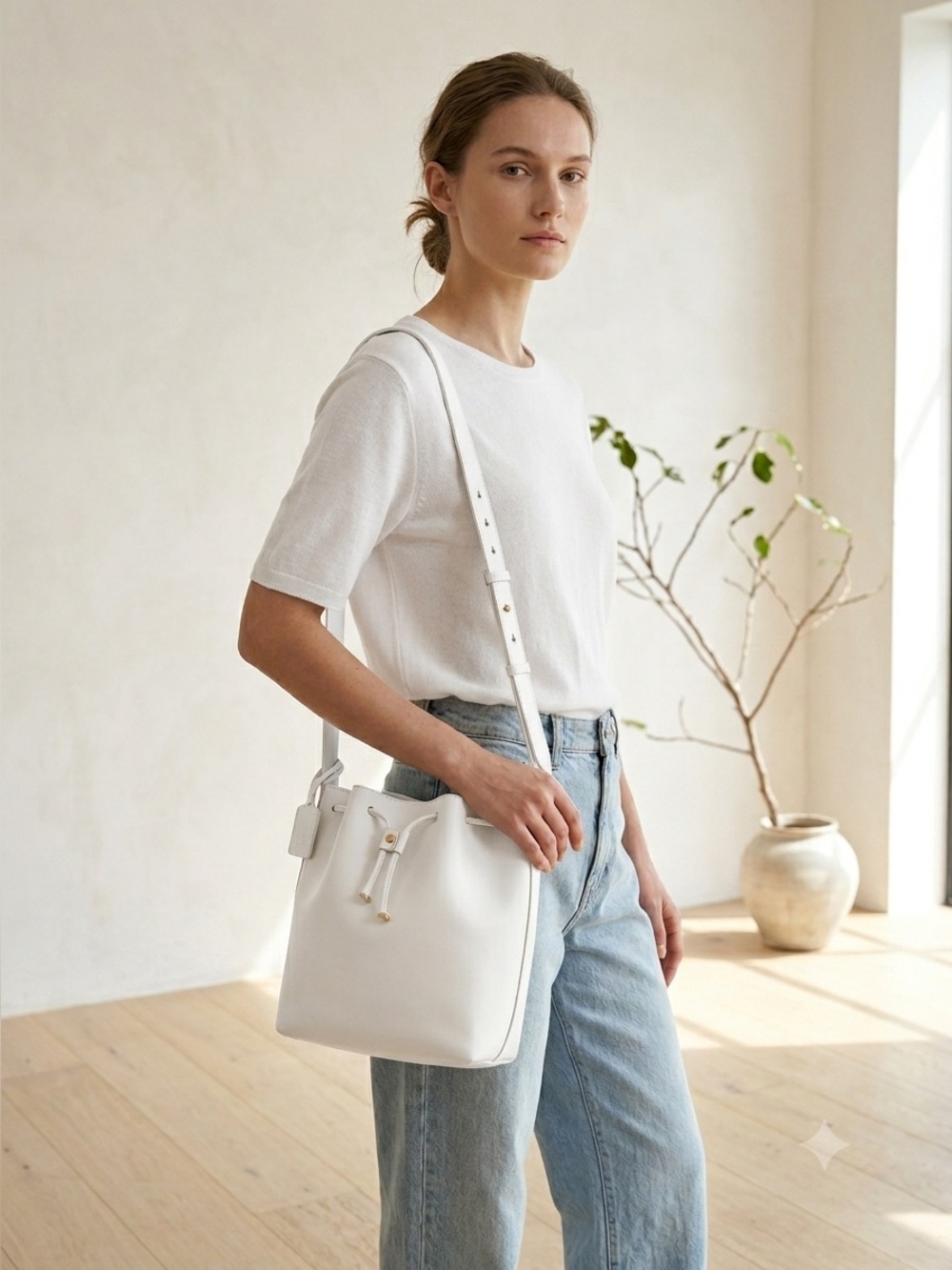 Kelsi Dagger white Wythe leather bucket bag